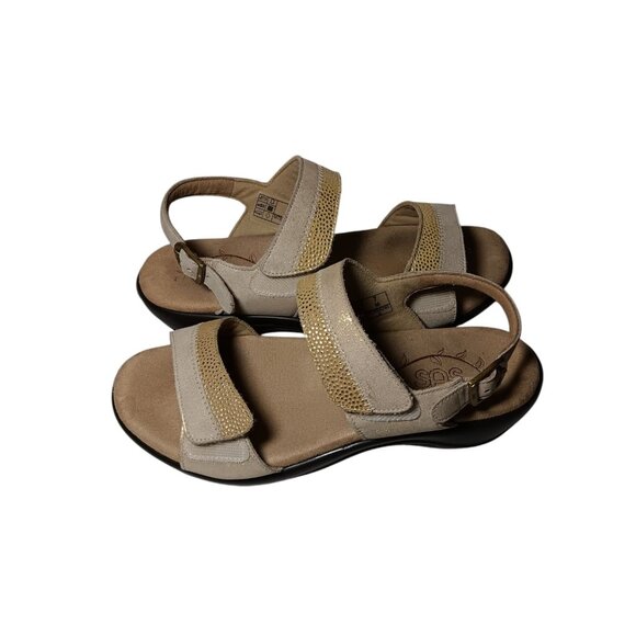 SAS Beige Sandals NUDU Golden Comfort Heel Strap Hook Loop 7M USA Made Excellent - Picture 7 of 11